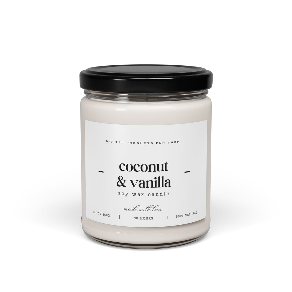 Coconut & Vanilla Scented Soy Candle - 9oz, Perfect for Relaxation and Gifts - Digital Product Store
