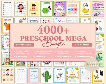 4000+ Preschool Curriculum Pre K Kindergarten Learning Bundle Toddler Homeschool Tutoring Activity Worksheets - Digital Product Store