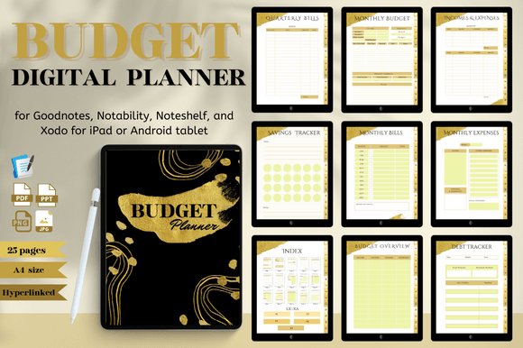Gold Budget Planner - Digital Product Store