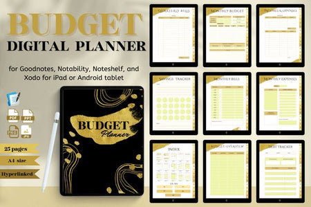 Gold Budget Planner - Digital Product Store